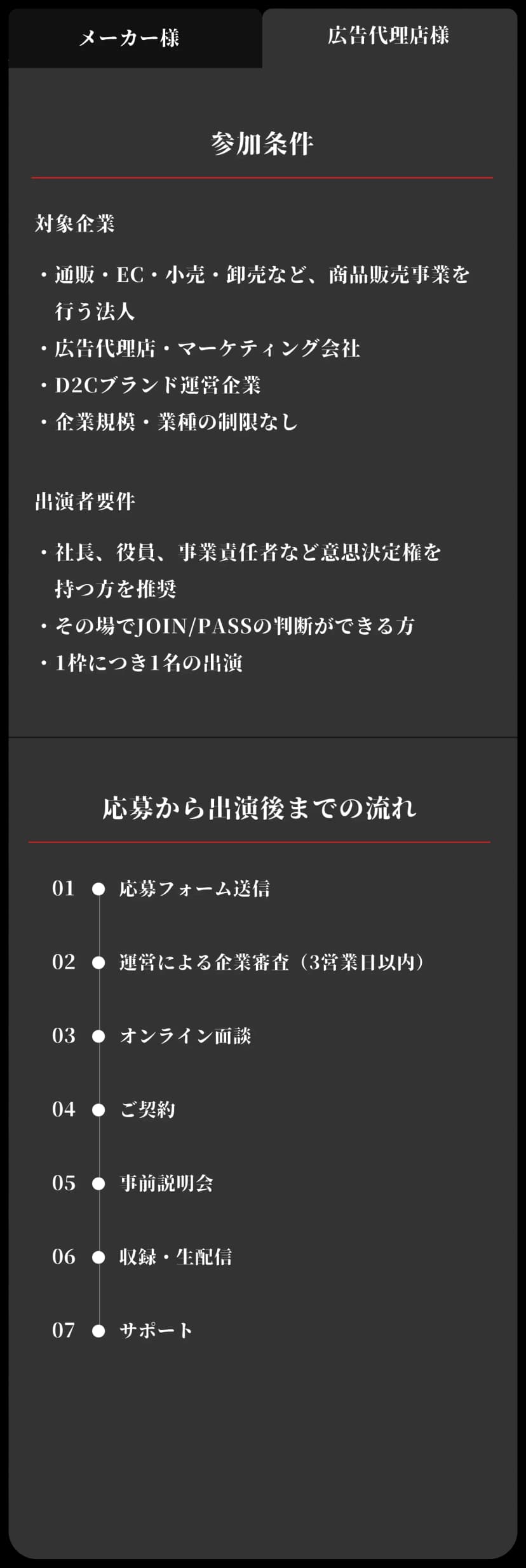 広告代理店様の応募条件